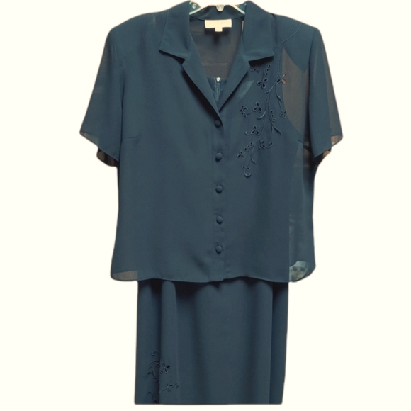 Studio 1 Chiffon 2 pc Party Dress Floral Embroidery Sheer Overlay Jacket - Picture 2 of 14